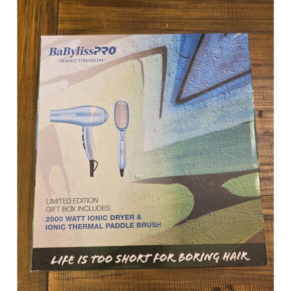 NEW BaByliss Pro Nano Titanium 2000 Watt Ionic Dryer & Paddle Thermal Brush - Picture 1 of 7